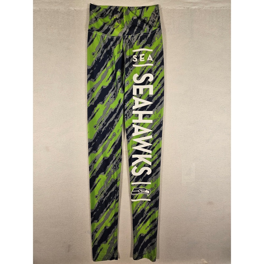 NFL Team Apparel‎ Seattle Seahawks Womens XS Camo Leggings Neon Green Navy Blue